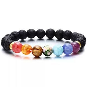 Natural Lava Rock Chakra Healing Energy Rainbow Crystal Bead Bracelet